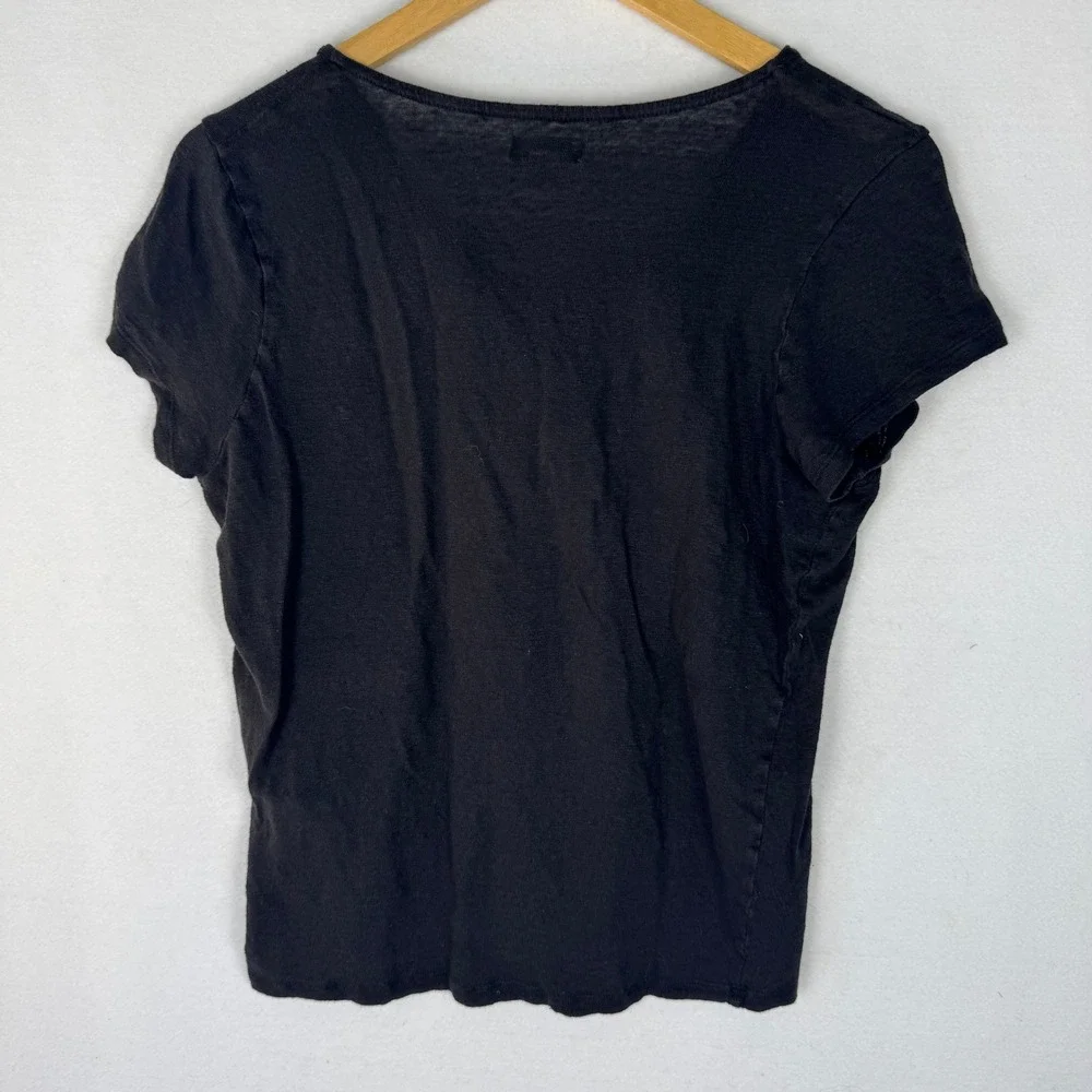 Sundance Womens Black 100% Linen Short Sleeve V-Neck Cowl Tee Shirt Size M